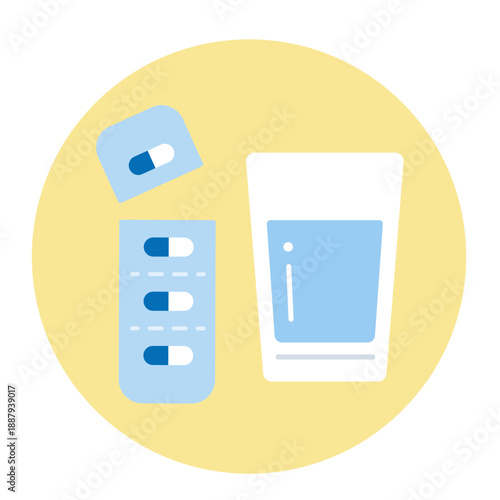 薬とコップ。錠剤、服薬、飲み薬。Medicine and cup.