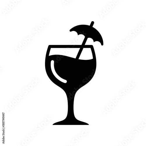 Cocktail Glass Icon – Tropical Drink Umbrella Silhouette Illustration