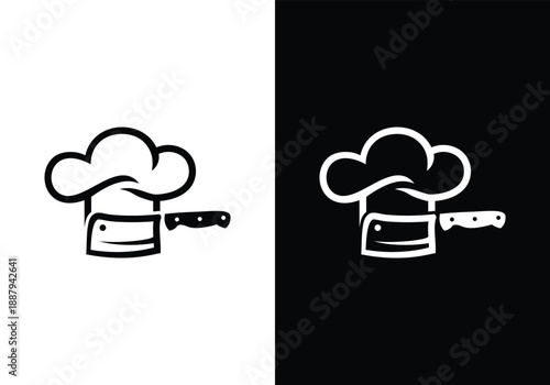Chef Hat and Cleaver A Culinary Icon in Black and White.