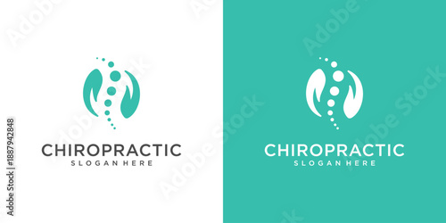 Chiropractic logo design with spine and leaves for health.