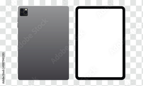 Modern Tablet Mockup Front Back View with Blank Screen. Generic Digital Device Template for UI UX Design and App Presentation.