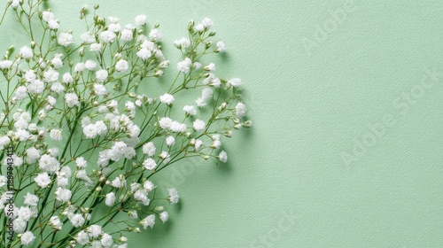 Delicate white flowers on light green background.