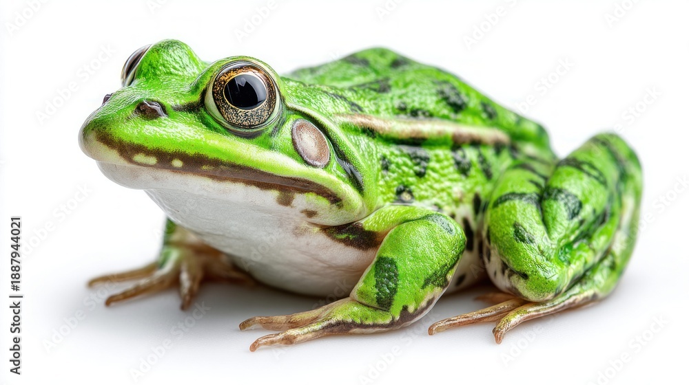 Obraz premium Vibrant green frog isolated on a clean white background, perfect for design