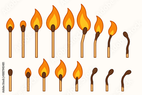 Progression of burning matches from ignition to extinguishing