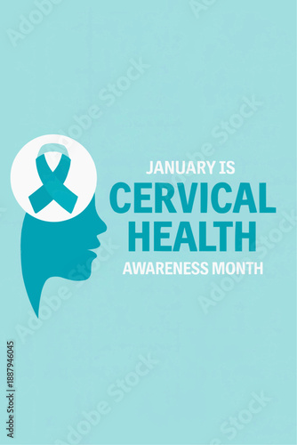 Cervical health awareness January teal ribbon head silhouette medical education prevention
