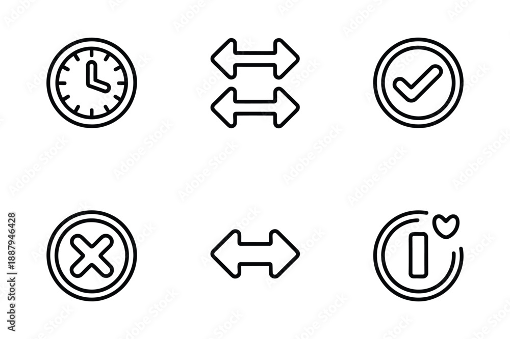 Obraz premium Symbol Icons: Clock, Arrows, Checkmark, Cross, Information