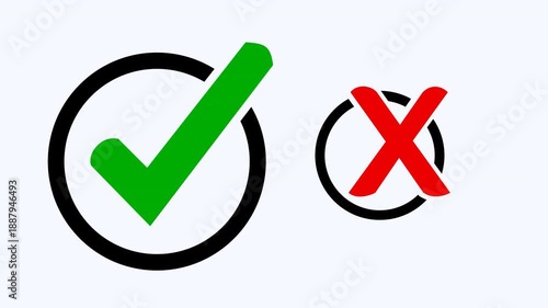 Green check mark and red x symbol, suitable for business presentations, decisionmaking infographics, approval process illustrations, and educational materials.