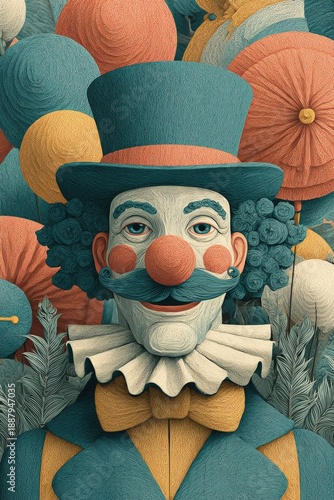 Wallpaper Mural Colorful Clown Portrait with Whimsical Background Elements Torontodigital.ca