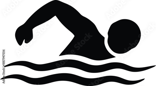 Swimmer in motion a striking black shape against white silhouette