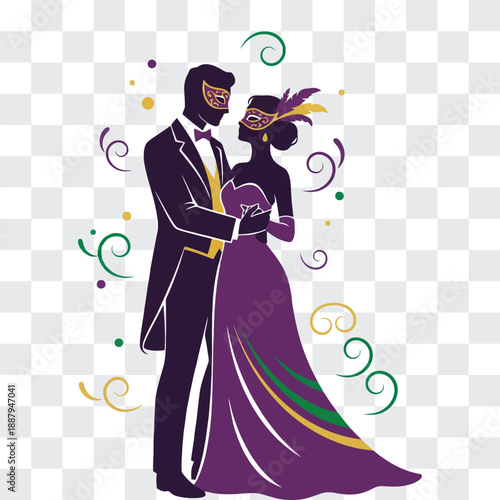 Masquerade Couple Silhouette Elegant Man and Woman in Romantic