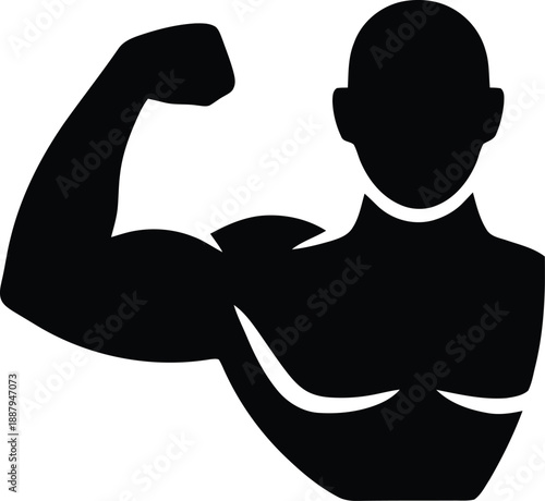 Muscular man flexing his bicep a striking black silhouette