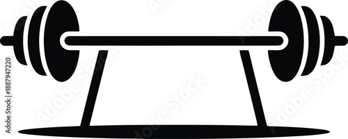 Black weightlifting barbell and bench minimalist design silhouette