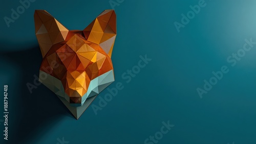 Wallpaper Mural Abstract geometric fox head sculpture on a blue background Torontodigital.ca