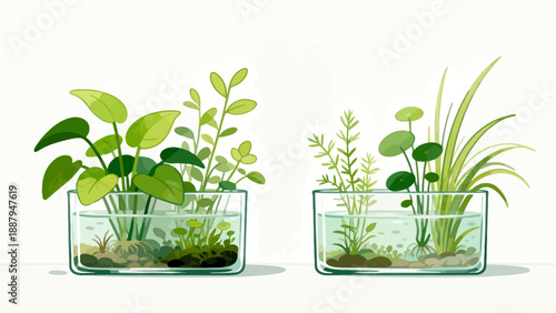 Aquatic plants in glass containers