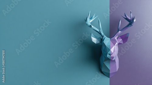 Wallpaper Mural Abstract geometric deer head sculpture in vibrant blue and purple Torontodigital.ca