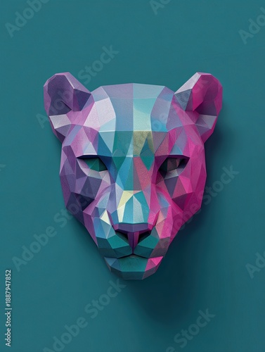 Wallpaper Mural Colorful Geometric Lion Sculpture on Turquoise Background Display Torontodigital.ca