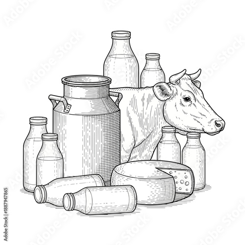 Cows Milk Bottles Cheese Dairy Farming Byproducts.png