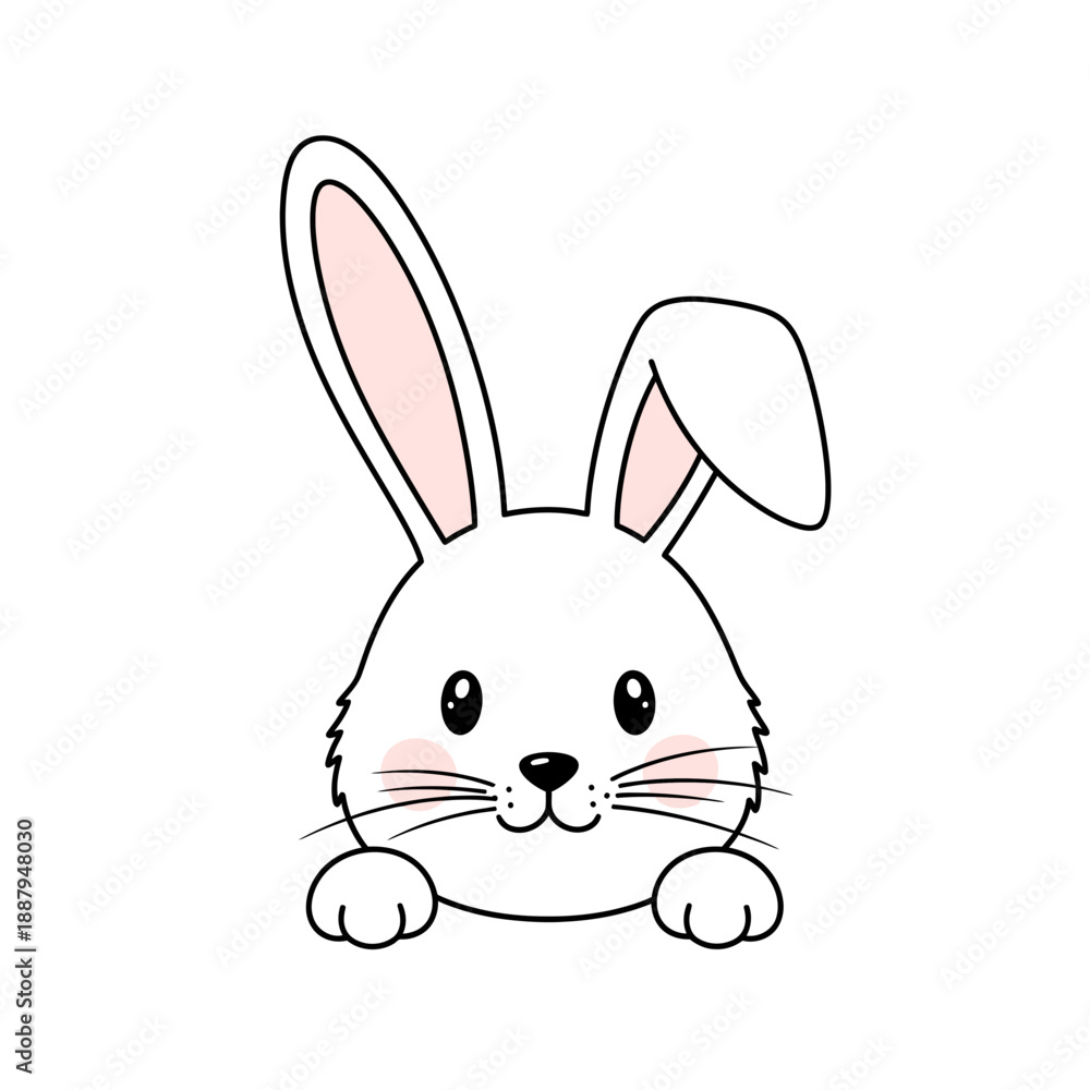 Fototapeta premium Cute Cartoon Rabbit Playful Expression Whiskers Asymmetrical Ears White Background.png