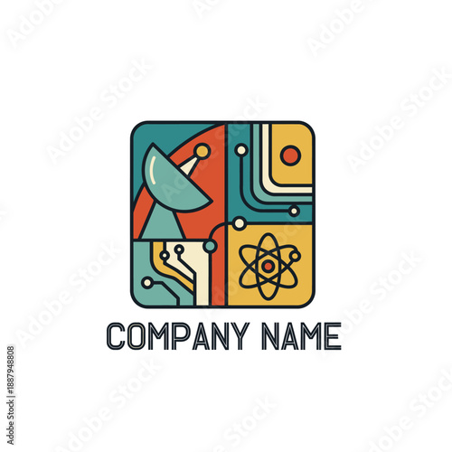 Company Logo with Scientific Symbols and Shapes.