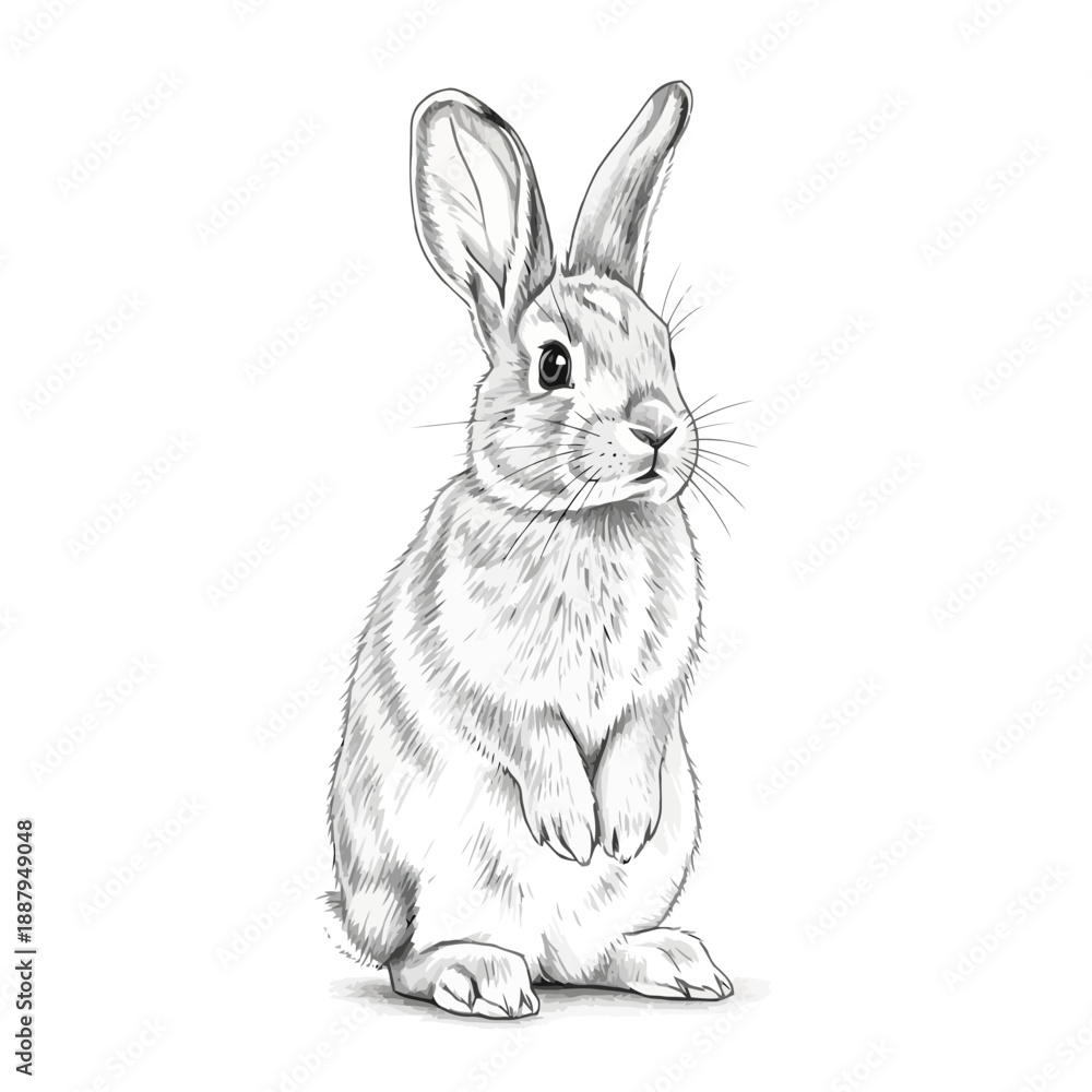Obraz premium Detailed Black and White Rabbit Head Close up Fine Line Art Illustration