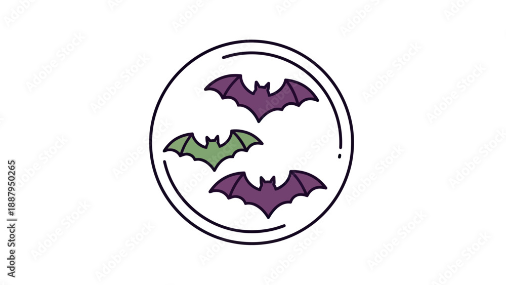 Obraz premium Three stylized bats inside a double-lined circle on a white background