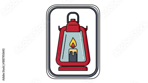 Vector illustration of a red lantern with a burning candle, enclosed within a rectangular frame