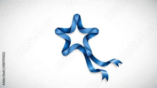 Shiny blue star symbol made of flowing ribbon on white background representing excellence and achievement