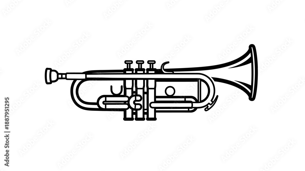 Naklejka premium Classic Brass Trumpet Musical Instrument, Orchestra Music Concept, Isolated White Background
