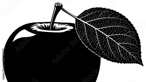 Fresh Red Apple with Leaf, Healthy Organic Fruit, Isolated White Background