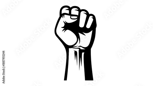 Powerful Raised Fist Symbolizing Protest and Strength, Black Lives Matter, Isolated White Background