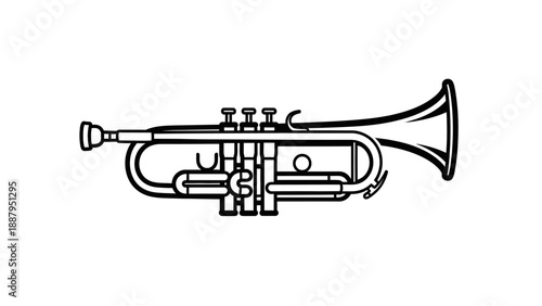 Classic Brass Trumpet Musical Instrument, Orchestra Music Concept, Isolated White Background