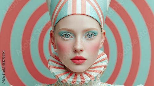 Wallpaper Mural Striking Portrait of a Model in Colorful Circus-Themed Fashion Torontodigital.ca