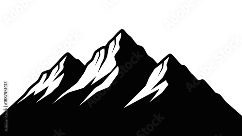 Majestic Mountain Range with Snow Peaks Isolated White Background Vector Illustration