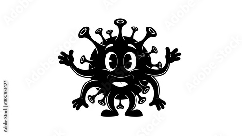 Cute Cartoon Virus Character Waving with Happy Expression Isolated White Background