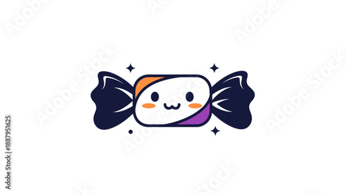 Adorable candy character with bowtie-like wrappers, sparkling, cheerful expression