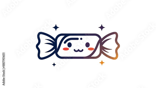 A cute candy illustration featuring smiling face, cheek blush, and star sparkles