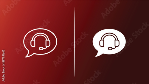 Customer service icons with headsets on gradient background for support and communication