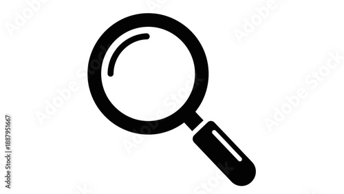 Black Magnifying Glass for Search and Zoom, Isolated White Background