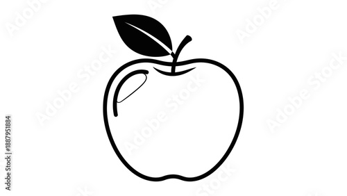 Simple Outline Drawing of a Fresh Apple Fruit on Isolated White Background