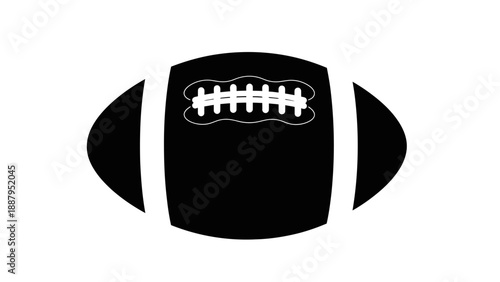 Black Silhouette of an American Football Ball with Laces on an Isolated White Background