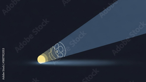 Film reel with a spotlight shining brightly in a dark room symbolizing creativity and inspiration