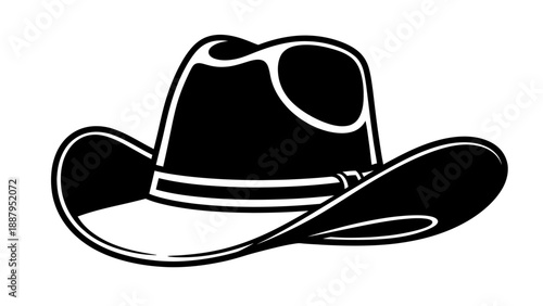 Classic Cowboy Hat Silhouette Icon from a Different Angle on Isolated White Background