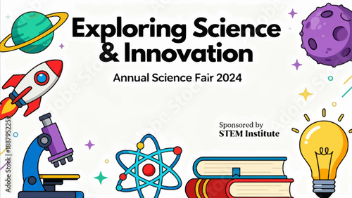 Science Fair Poster with Space and Lab Elements