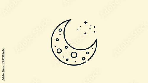 Vector illustration of a crescent moon with craters and stars on a beige background