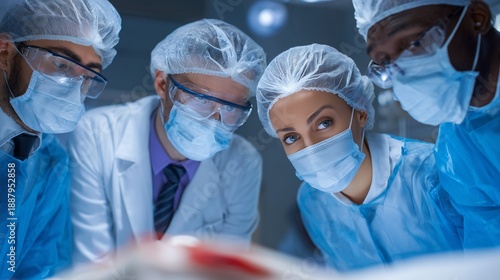 Surgical team in operating room viewed from patient perspective, representing medical malpractice lawyer court context and legal scrutiny of surgical care.