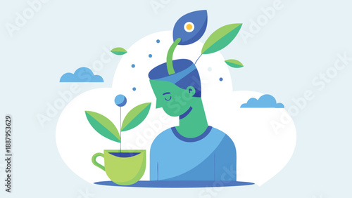 A person nurturing a plant with care and attention, promoting growth and wellness in a serene environment.