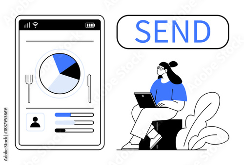Data management concept. Data visualization featured on a mobile interface with user interactions. Data facilitating remote communication and efficient task management. For tech, workflow, education