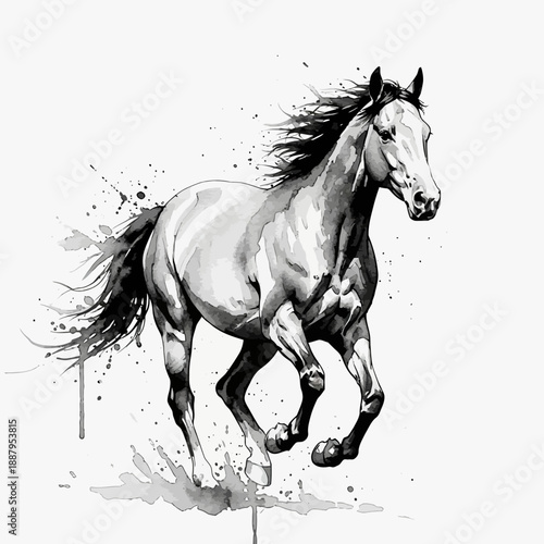 Watercolor Horse in Dynamic Gallop Abstract Motion Ink Splash Painting.png