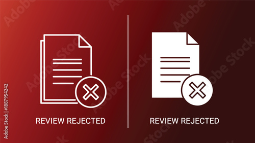 Rejected document icons with red and dark backgrounds vector graphics