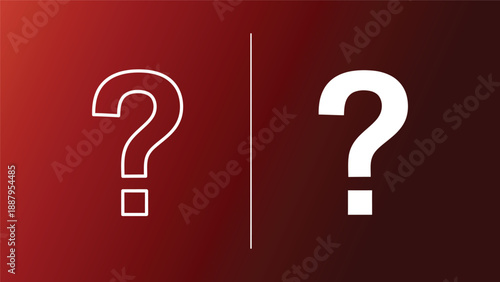 Two white question marks on gradient background with divider line